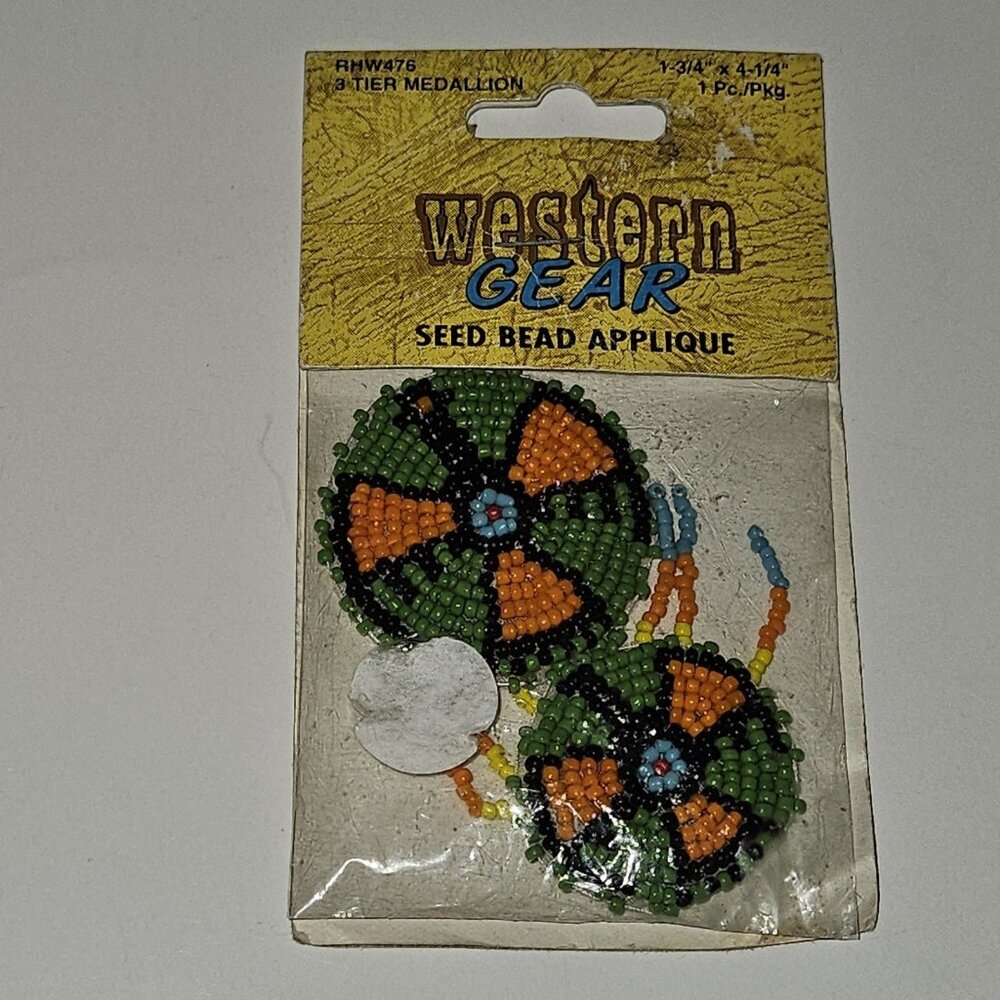 VTG Western Gear Seed Bead Applique 3 Tier Medallion Wang's NOS SEALED